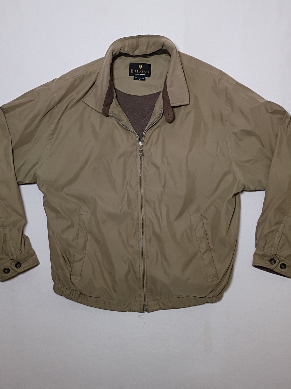 Vintage Bill Blass Black Label Mens Bomber Jacket XL Khaki Fleece Lined